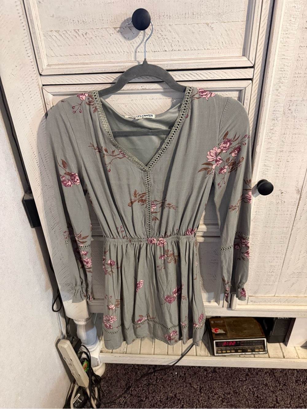 Wallflower Gray Floral Mini Dress with Pink Accents